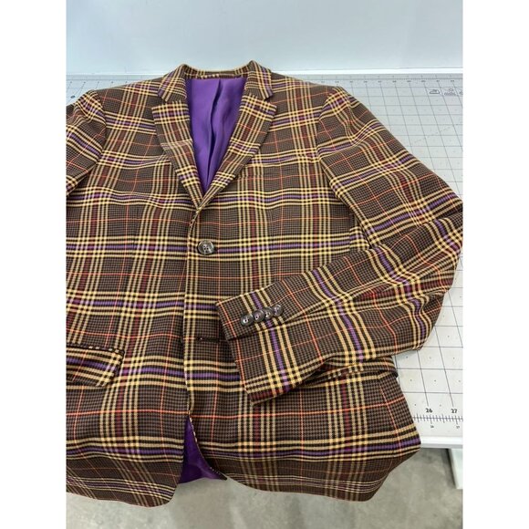 Topman Tate Rust Purple Yellow Plaid Blazer Slim Fit Men's Suit Jacket 38R - Picture 9 of 9